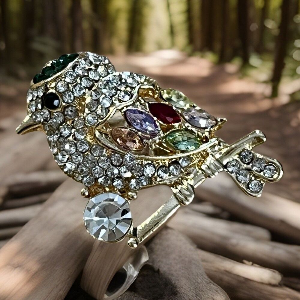 Vintage Style Peacock Bird Rhinestone Crystal Pink Bird Brooch Pin Pendant Gift